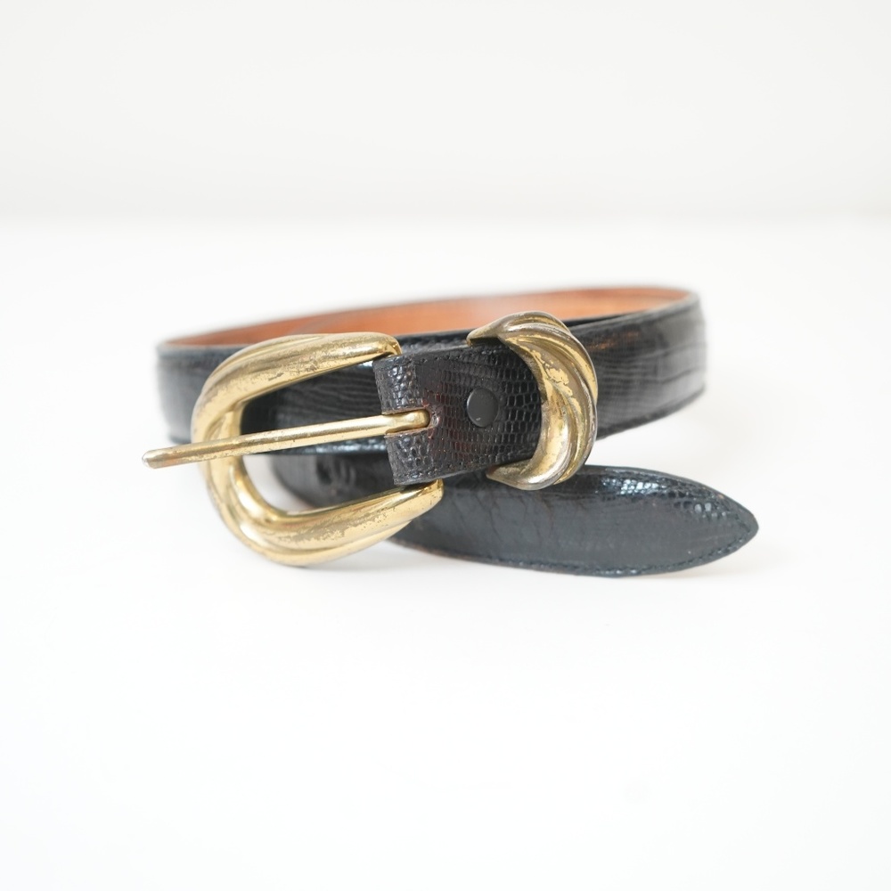 Vintage Brighton Embossed Black Leather Belt
